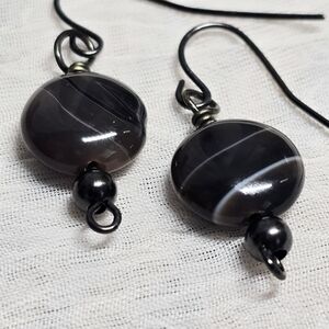 $1 with $5+ Bundle• Black and white striped agate crystal earrings 0278